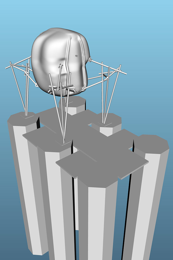 Bienenstock auf Dalben, 3D-Rendering © AnneMarie Maes