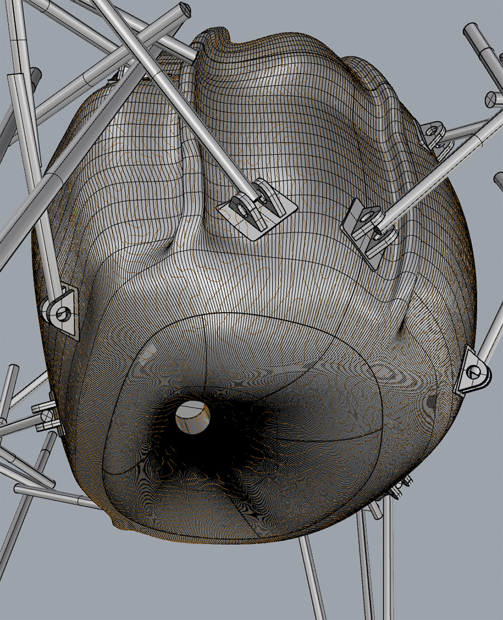 Untersicht auf Bienenkorb mit Flugloch, 3D-Rendering © AnneMarie Maes