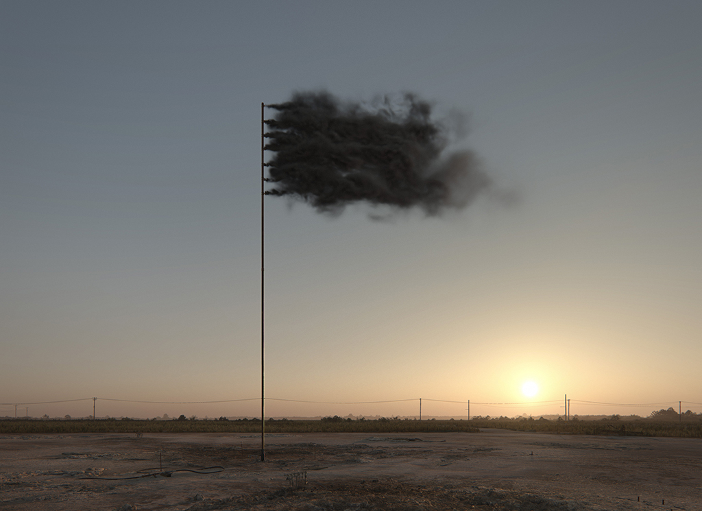 Western Flag (Spindletop, Texas), 2017. 22.4.2017, Sonnenuntergang. Still der Computersimulation © John Gerrard
